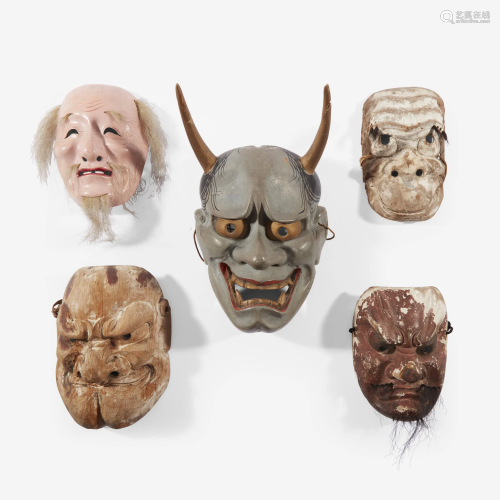 A group of five Japanese theater masks, Edo period and