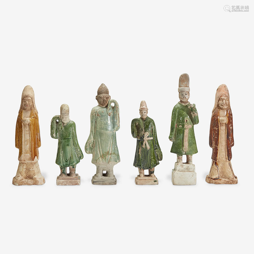 A group of six assorted Chinese glazed pottery tomb