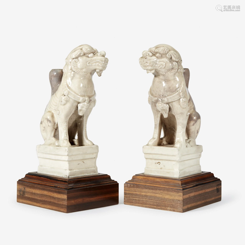 A pair of Chinese slip-glazed lion-form joss stick