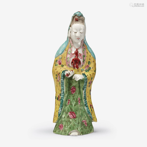 A Chinese enameled porcelain figure of Guanyin, Qing