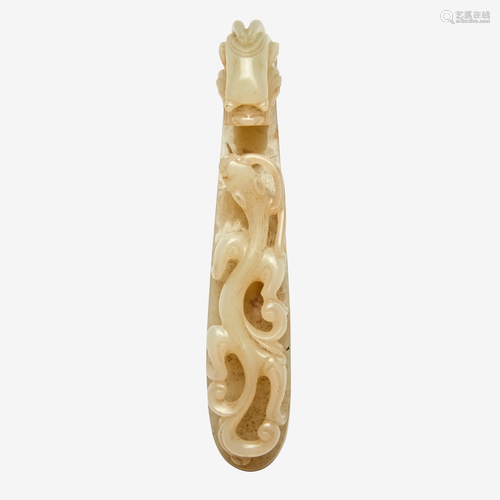 A Chinese white jade belt hook, Qing dynasty