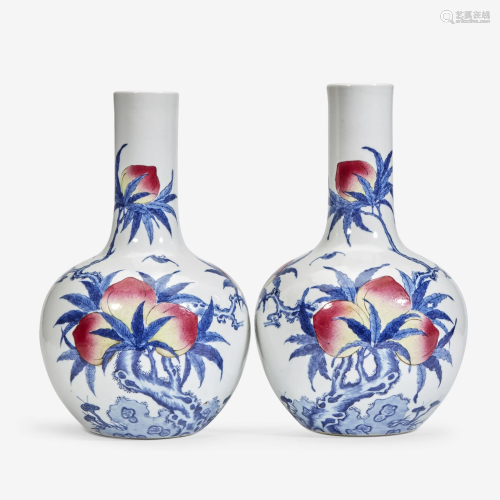 A pair of large Chinese famille rose- enameled blue and