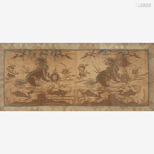 A Chinese embroidered silk panel, Qing dynasty, 19th