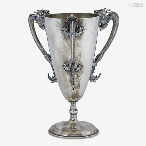 A Chinese export silver dragon-handled loving cup