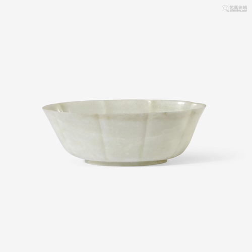 A Chinese pale greyish-white jade lobed oval bowl,