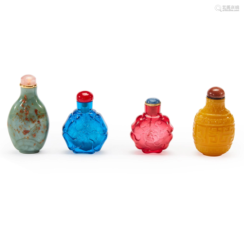 A group of four Chinese glass snuff bottles,