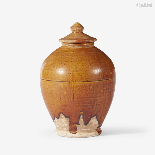 A Chinese amber-glazed pottery ovoid jar and cover,