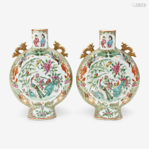 A pair of Chinese export porcelain rose medallion moon