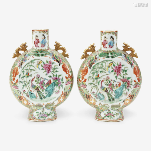 A pair of Chinese export porcelain rose medallion moon