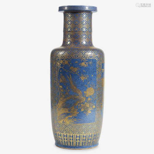 A finely-decorated Chinese powder-blue and gold rouleau