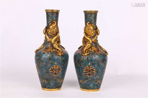 Gilt Cloisonne Vases, Qing Dynasty