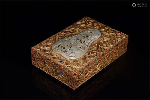 Old Collection. Gilt Lidded Box with Jade Inlay