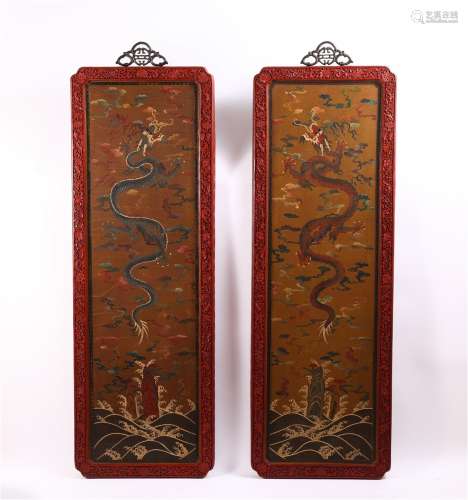 A Pair of Lacquer Hanging Screens with Dragon Pattern