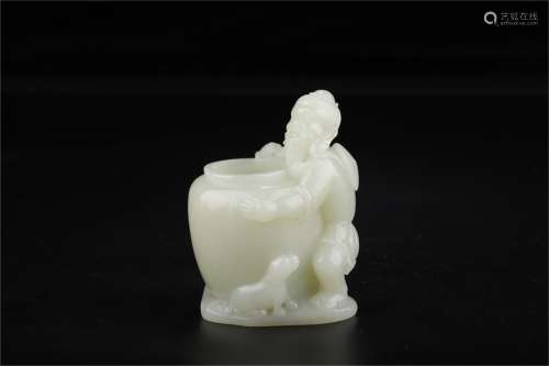 Hetian White Jade Water Pot with Design of a Fisherman