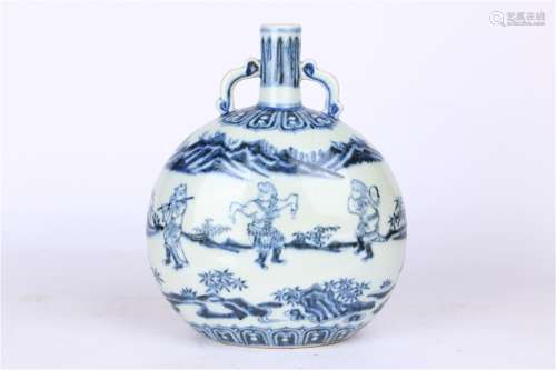 Blue-and-white Moon Flask , Yuan Dynasty