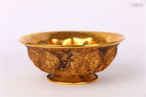 Gilt Copper Bowl with Floral Pattern