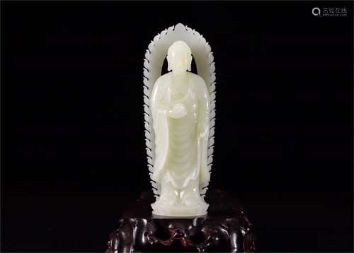 Hetian White Jade Sakyamuni  Ornament ,Qing Dynasty