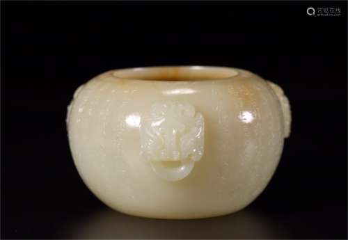 Hetian Jade Water Pot with Verses , Animal-shaped Ears and Qianlong Reign Mark ,Qing Dynasty