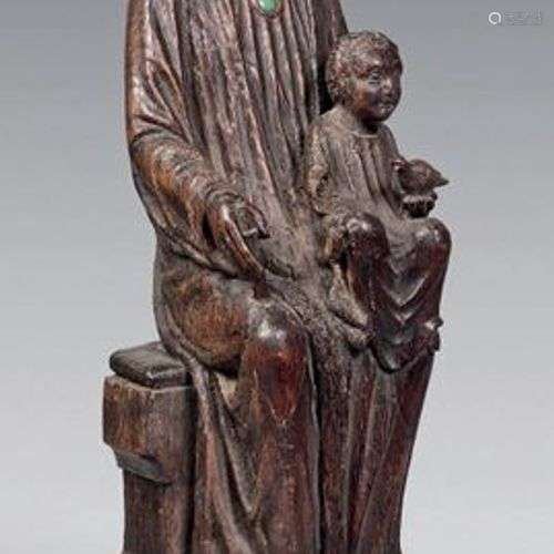 Statue de Vierge à l'Enfant en Majesté en chêne, a…