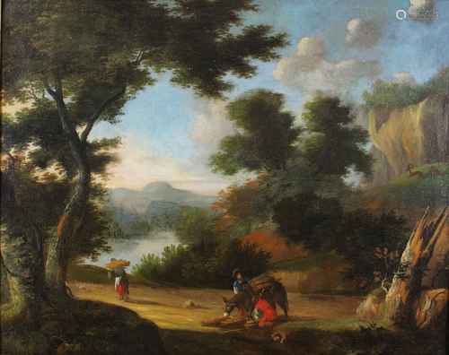 Nachfolger von Nicolaes Berchem (niederländisch, 1620-1983), Italienische Landschaft, Barock, doub