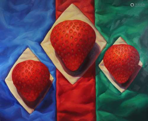 Justin Heath (britisch, geb. 1931), Strawberries at Ascot, Öl auf Leinwand. Kunstbestand Conzen.b