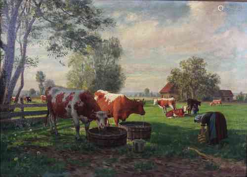 Wilhelm Harsing (deutsch, 1861-1923), Kuhherde, Öl a. Lwd., sign. unten rechts. Maße: 57 x 80 cm,