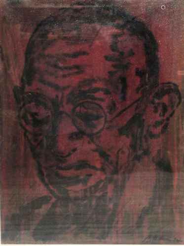 Mike Kuhlmann (deutsch, geb. 1966), Gandhi, 2000, Acryl auf Hartfaserplatte, signiert, Maße: 73 x