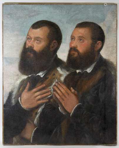 Paolo Caliari, gen. Paolo Veronese Werkstatt (1528-1588), Zwei Spender im Gebet, Fragment, Öl a. L