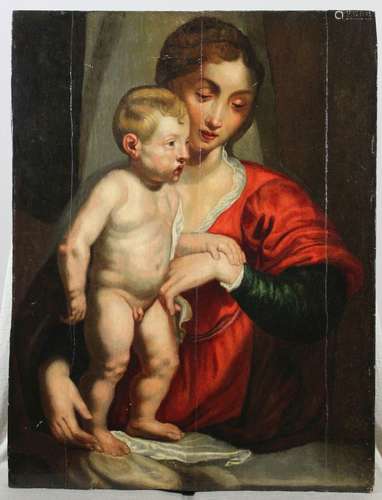 Nachfolger Peter Paul Rubens (1577 Siegen - 1640 Antwerpen), Madonna mit Kind, Öl auf Holz, Maße: