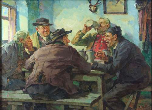 Hermann Prediger (deutsch, 1886-1970), Bierbankpolitiker, 1924, Öl a. Platte, unt. rechts sign., v