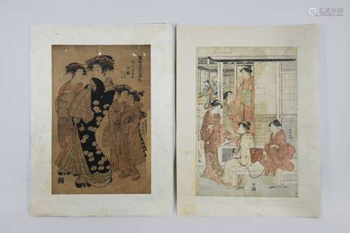 Zwei japanische Holzschnitteim Stil des Ukiyo-e, Katsukawa Shunsho (1726 - 1793) und Isoda Koryusai