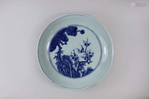 Teller, China, Ming-Dynastie, Kaisers Xuande (reg. 1425-1435), Porzellan, blau bemalt unter Glasur,