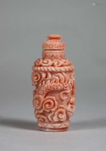 Schnupftabakfläschchen, oder Snuff bottle, China, Koralle, H.: ca. 6 cm.Schnupftabakfläsc