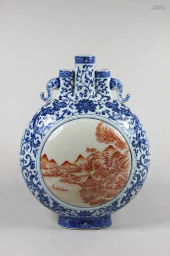 Vase, China, Qing-Dynastie, Kangxi Periode (1890-1910), Porzellan, blau und rot unter Glasur, rote