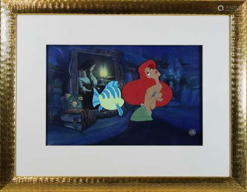 Disney, Arielle im Schiff, Cel, Maße: 31 x 45 cm, im Pass., vergl., gerahmt: 50,5 x 64 cm. Kunstbe