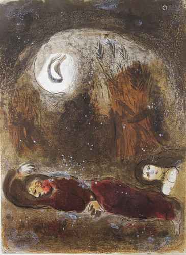 Marc Chagall (russisch-französisch, 1887-1985), Ruth zu Füßen Boas, Lithografie, unsigniert, Maße: