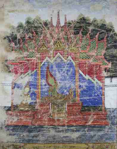 Jataka, Thailand, Szene der Vessantara: Sakka bittet Phusati, zur Erde herabzusteigen, um Vessantar