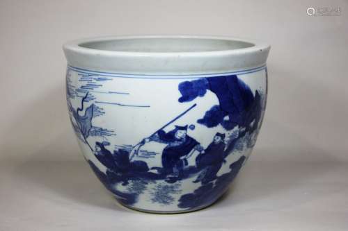 Fishbowl, China, Anf. 20. Jh., blau-weiß dekoriert, H. - 17,5 cm, D.- 22 cm, leichter Alters-. und