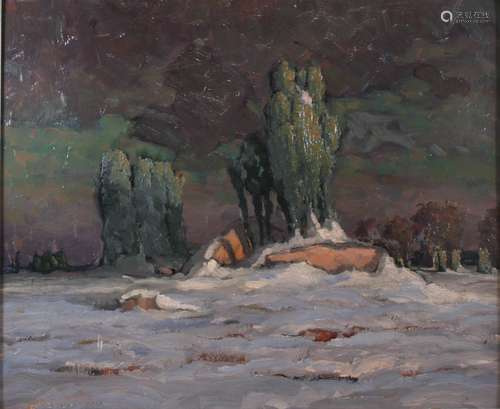 Karl Korbmann (1894-1958), Landschaft, Öl auf Hartfaserplatte, signiert, Maße: 50 x 60 cm, gerahm