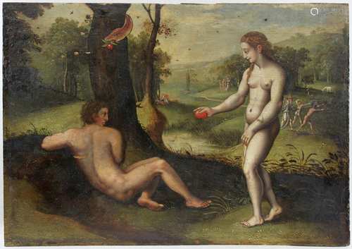 Michiel Coxcie (belgisch, 1499-1592), Adam und Eva, mitte 16. Jh., Öl a. Holz. Maße: 28,5 x 40,5