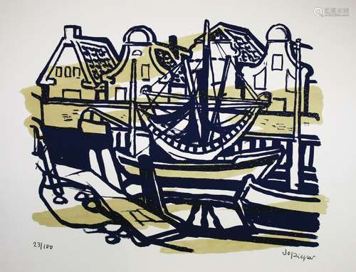 Jo Pieper (deutsch, 1893-1971), Greetsiel, Lithografie, sign. unten rechts, Nr. 23/100. Maße: 61 x