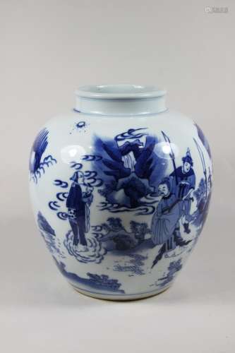 Vase, China, Porzellan, blaue Bemalung unter Glasur - figürliche Szene, H.: 24 cm, leichte Gebrauc