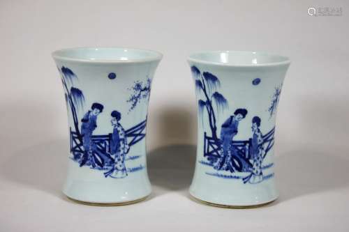 Paar Vasen, China, Porzellan, blaue Bemalung unter Glasur, Qing-Dynastie, blaue Kaiser Kangxi (1654