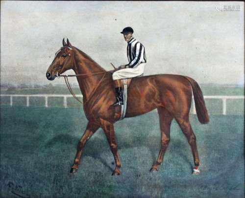 Karl Volkers (deutsch, 1868 - 1949), Rennpferd mit Jockey, Lithografie, links im Stein sign., recht