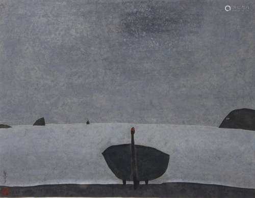 Shigeyoshi Koyama (japanisch, geb. 1940), Meer mit Boot, 1984, Aquarell, signiert, Blatt: 32 x 41,3