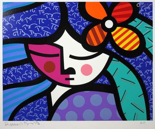 Romero Britto (brasilianisch, 1963), Girl with Flower, Serigraphie, Serigrafie, Ex.: A.P., signiert