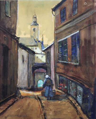 Heinrich Weckauf (deutsch, 1885 - 1963), Stadtgasse, Aquarell a. Papier, unten links sign., Maße: