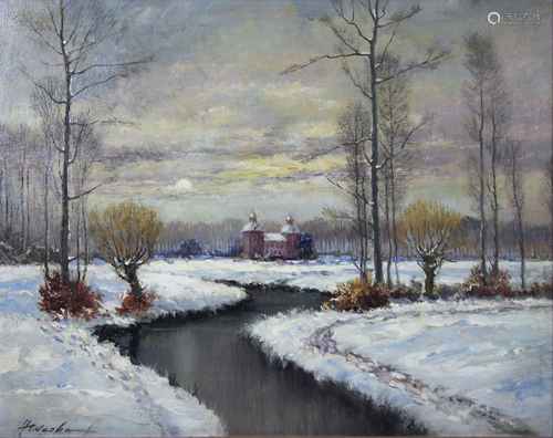 Heinrich Weckauf (deutsch, 1885 - 1963), Winterlandschaft, Öl a. Karton, un. links sign., Maße: 2