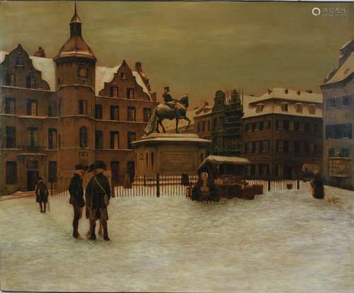 Theodor Lindner, Düsseldorfer Malerschule, Düsseldorfer Rathaus und Marktplatz, 1911,Theo