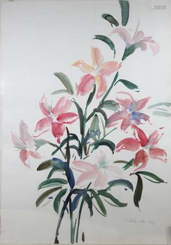 Regina Decker-Kern (deutsch, 1957), Rosa Lilien, 1992, Aquarell a. Papier, signiert, Blatt: 76 x 53